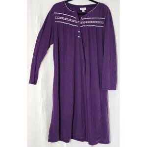 Celestial Dreams Purple Polka Dot Long Sleeve Nightgown Sleepwear Cotton Blend